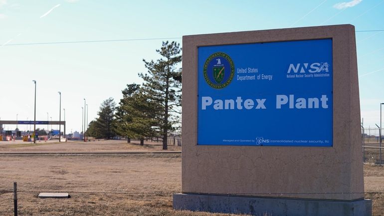 A general view shows an entrance to the Pantex Plant,...