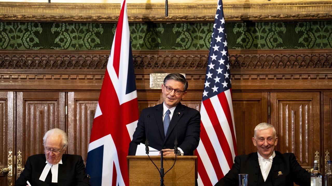 The Latest: House Speaker Johnson tells UK he hopes to 'calm the waters'