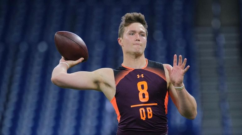 Missouri quarterback Drew Lock throws at the NFL Combine on...