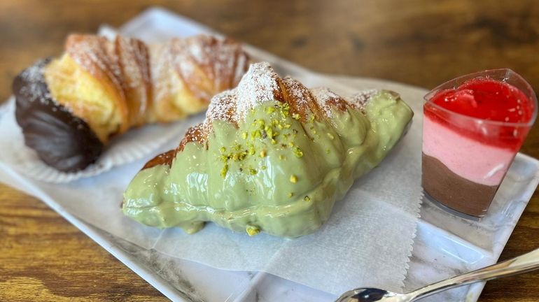 A lobster tail pastry, pistachio croissant and raspberry mousse at...