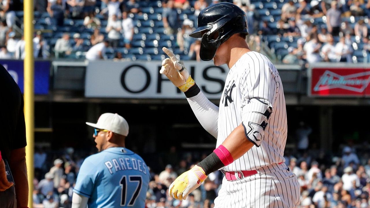 Rays pitcher Jason Adam reacts to Aaron Judge near home run