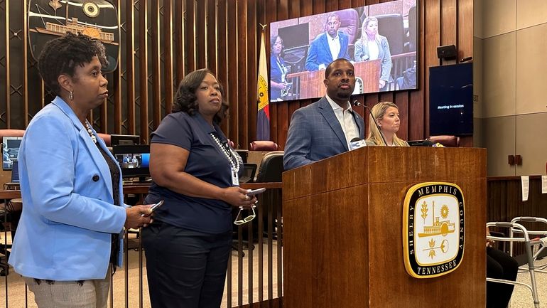 Memphis City Council Chair JB Smiley Jr. speaks during a...