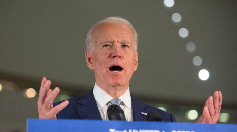 Democratic presidential candidate Joe Biden speaks Tuesday night at the...