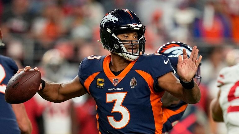 Denver Broncos quarterback Russell Wilson (3) passes against the San...