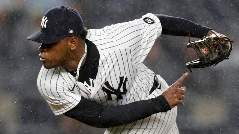 Luis Severino of the Yankees pitches during the ninth inning against...
