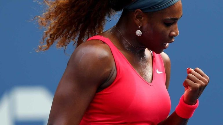 Serena Williams of the United States celebrates a point during...