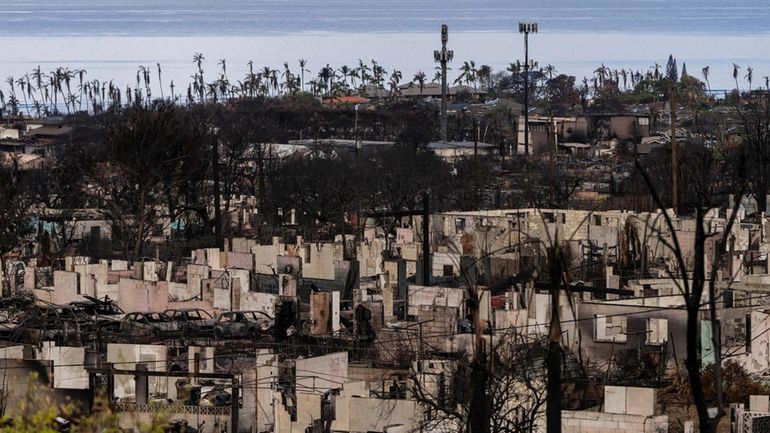 A general view shows the aftermath of a wildfire in...