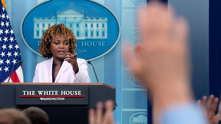 White House press secretary Karine Jean-Pierre takes questions during the...