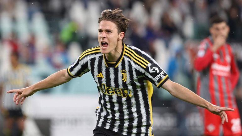 Nicolo Fagioli of Juventus celebrates during a Serie A soccer...