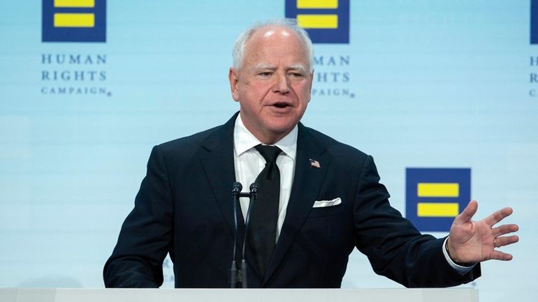 Democratic vice presidential candidate Minnesota Gov. Tim Walz speaks during...