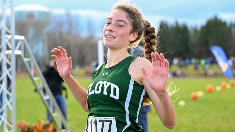 Floyd’s Zariel Macchia crosses the finish line during the girls Class...