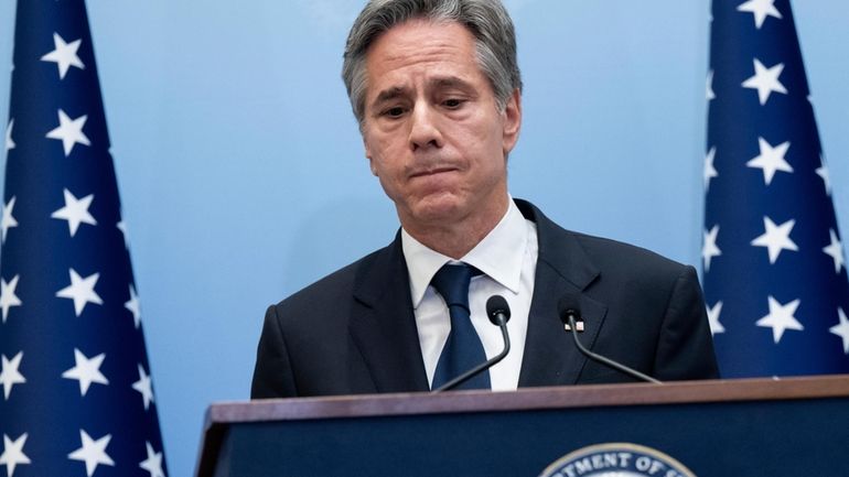 US Secretary of State Antony Blinken speaks during a press...