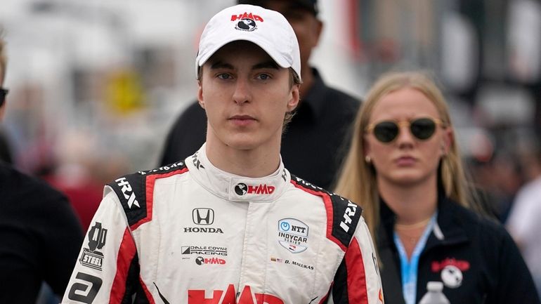 David Malukas prepares before the start of an IndyCar auto...