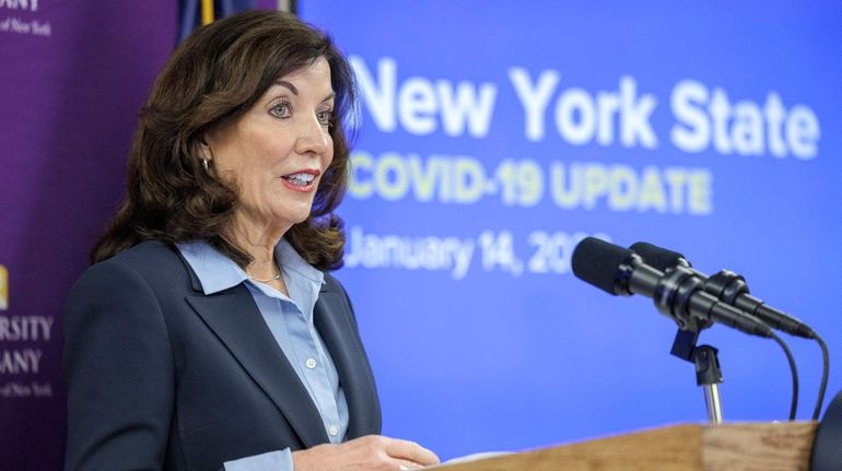 Gov. Kathy Hochul said Sunday that positive COVID-19 cases have dropped sharply...