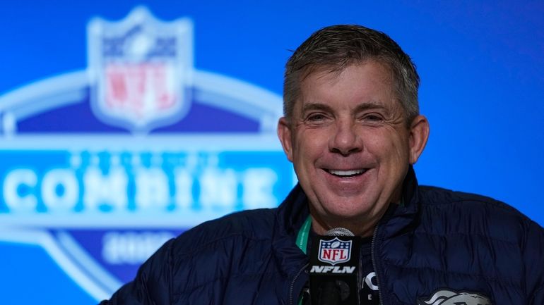 Denver Broncos head coach Sean Payton speaks during a press...