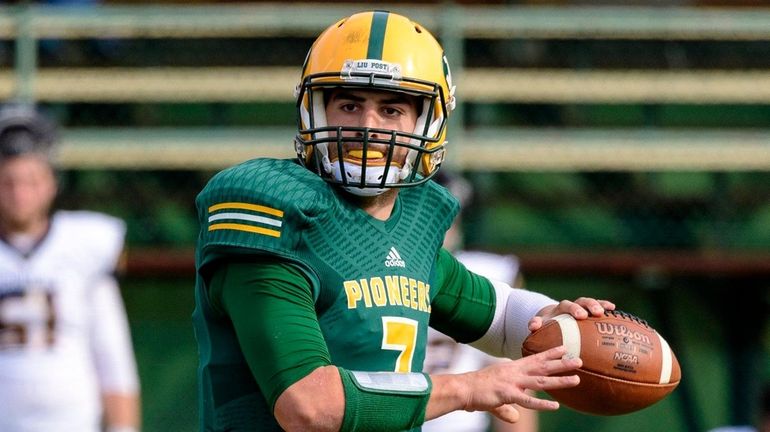 LIU Post quarterback Yianni Gavalas throws during a game against...