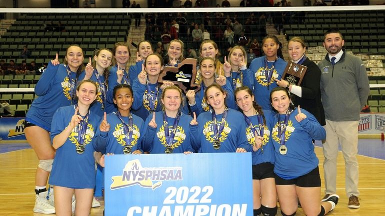 Team celebrates as Calhoun defeated Burnt Hills during finals at...