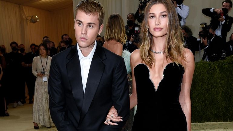 Justin Bieber, left, and Hailey Bieber attend The Metropolitan Museum...