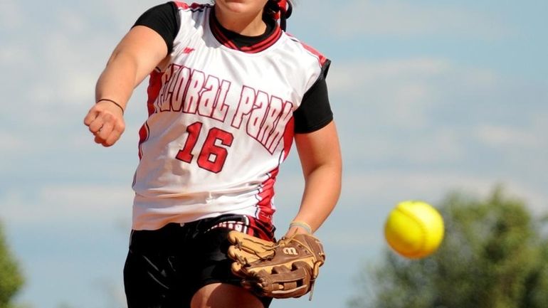 Floral Park High School pitcher #16 Sam Giovanniello delivers to...