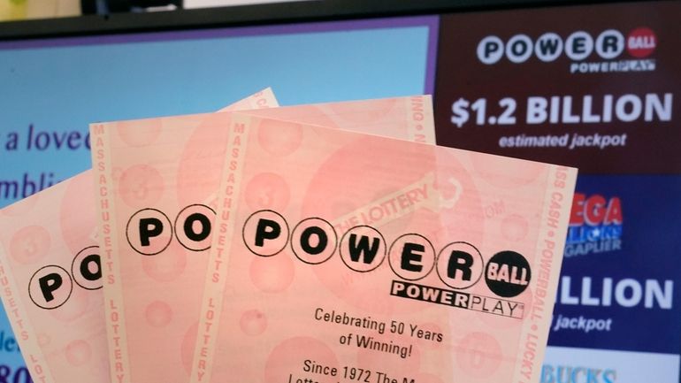 A selection of Powerball tickets are shown at the Route...