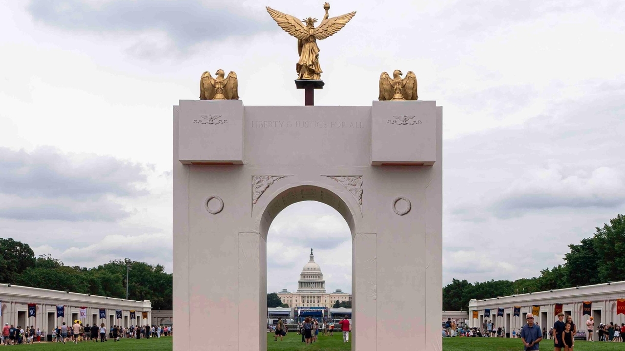 Trump says his planned arch would become a 'military complex' able to ...