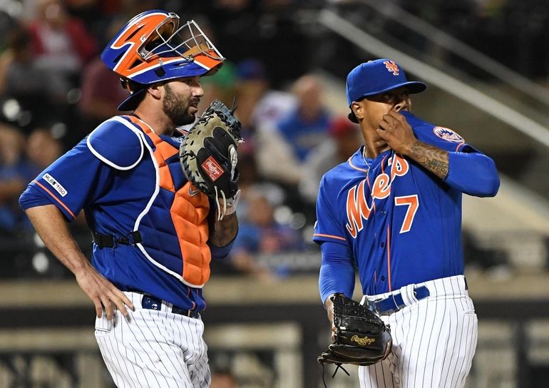 Marcus Stroman of the New York Mets reacts after striking out Trea