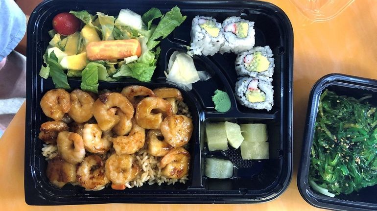 A shrimp teriyaki bento box at Japan Express, a new...