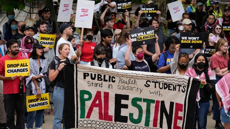 Demonstrators gather on the UCLA campus in reaction to the...