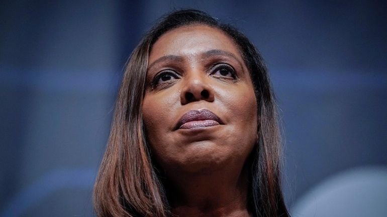 New York State Attorney General Letitia James speaks during the...