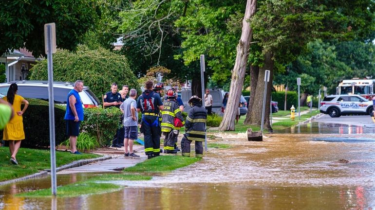 First responders at the scene on Prospect Avenue in East Meadow...