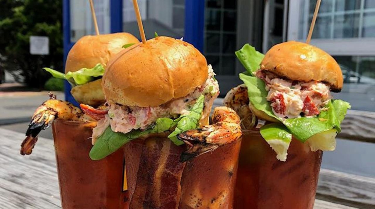 The Saltbox in Montauk serves extreme Bloody Mary topped with lobster