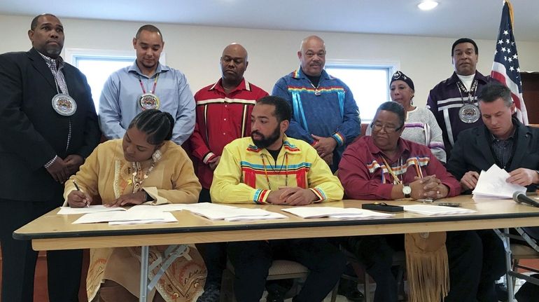 Leaders of the Shinnecock Indian Nation, including trustee chairman Bryan...