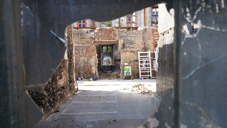 Remains of Copenhagen's Old Stock Exchange building are seen through...