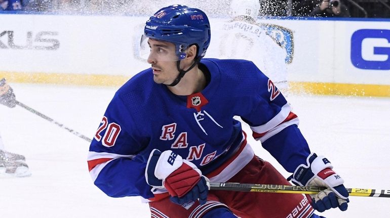 Rangers left wing Chris Kreider skates against the Buffalo Sabres...