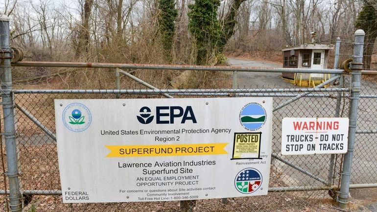 The main gate at the shuttered Lawrence Aviation Industries plant...