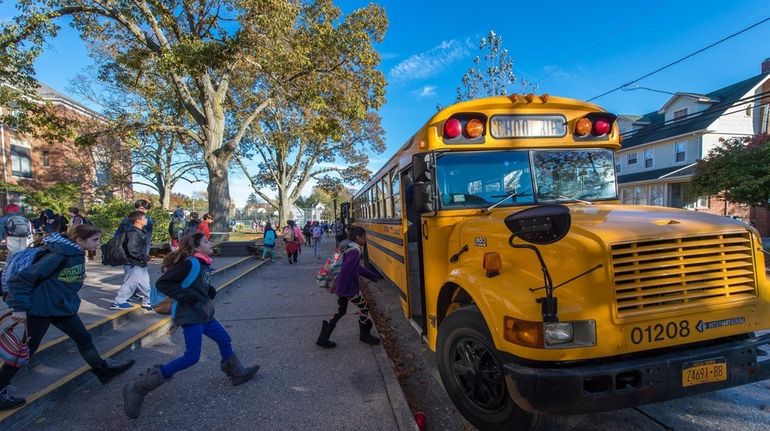 Students at strike-affected South Side Middle School in Rockville Centre...