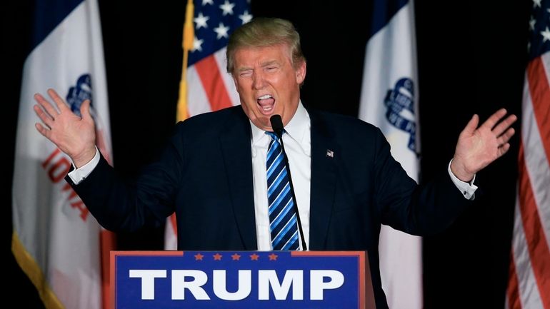 Former president Donald Trump speaks during a campaign stop in...