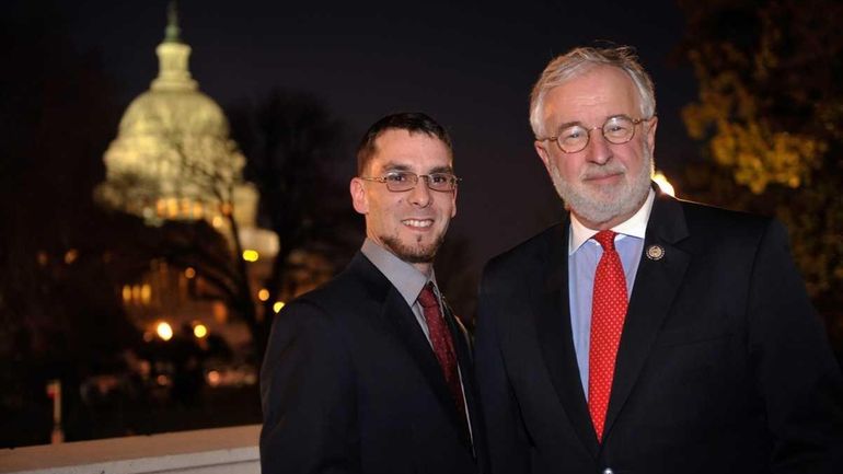 Former U.S. Marine Jason Vieira, left, of Ronkonkoma, was chosen...