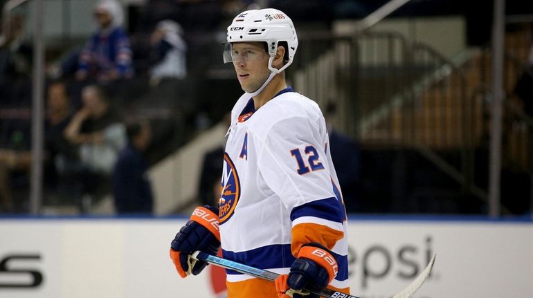 Islanders forward Josh Bailey (12) reacts during the third period...