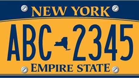 A sample New York State license plate is