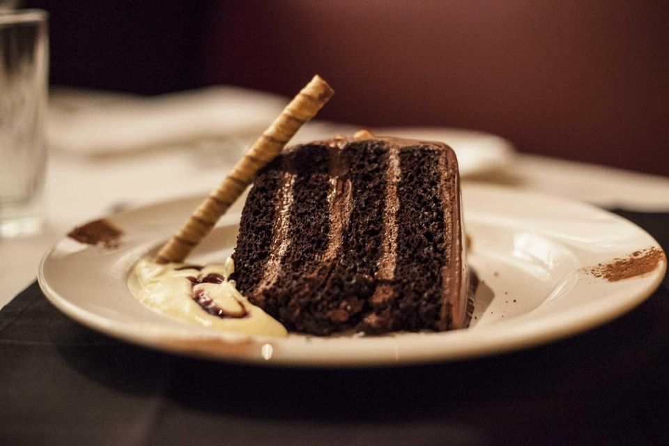 The Capital Grille, Garden City: Chocolate-hazelnut layer cake