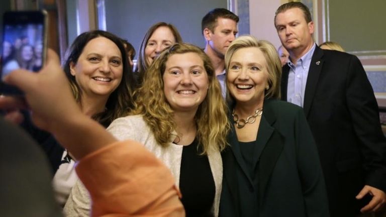 Democratic presidential candidate Hillary Rodham Clinton poses for