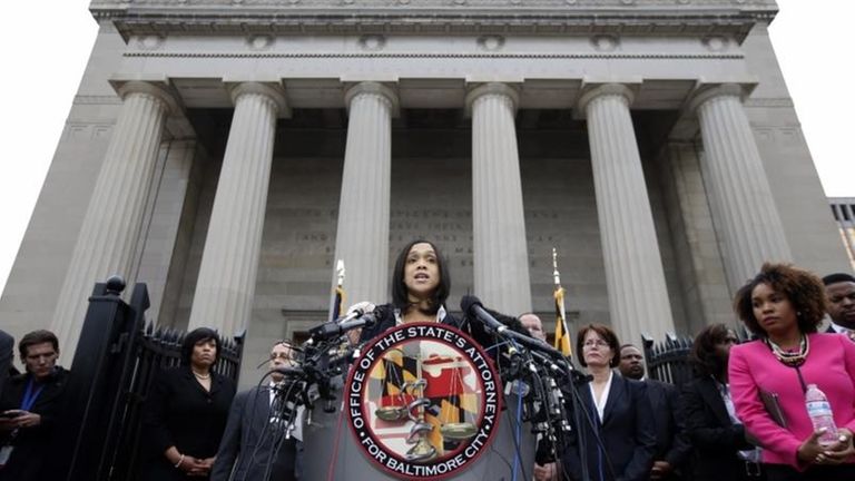Marilyn Mosby, Baltimore's top prosecutor, speaks during a