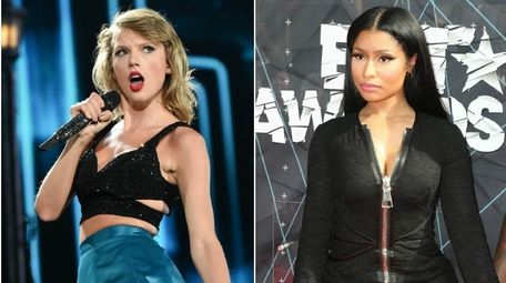 Left, Taylor Swift performs during her "1989" world