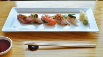 The chef's five-piece selection of sushi highlighted dining