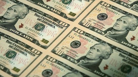 An uncut sheet of the redesigned $10 bill