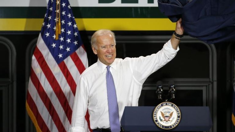 Vice President Joe Biden waves after speaking in