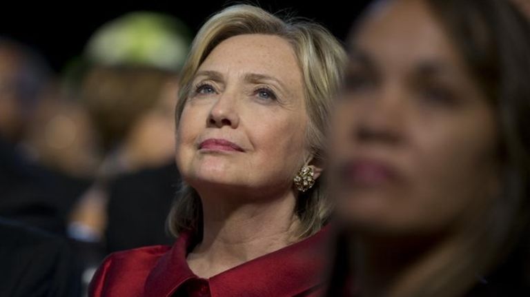 Democratic presidential candidate Hillary Rodham Clinton looks to