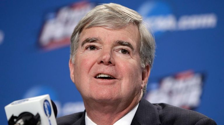 NCAA President Mark Emmert answers questions during a