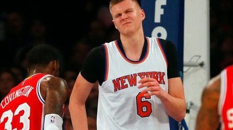 Kristaps Porzingis of the New York Knicks reacts